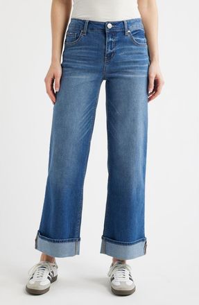 1822 Denim High Waist Cuff Slim Wide Leg Jeans in Pacific at Nordstrom, Size 26P