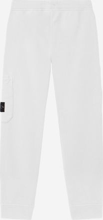 Stone Island Boys Jogger Pants With Logo White Cotton Trousers