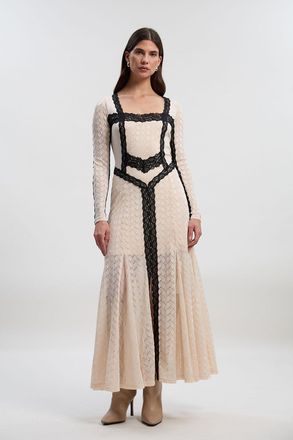 Karen Millen Womens Lace Textured Scoop Neck Maxi Dress - Cream - Size X-Small