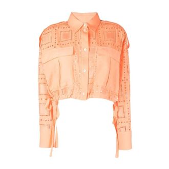 Msgm Shirts, female, Pink, Size: XS Cropped Eyelet Shirt