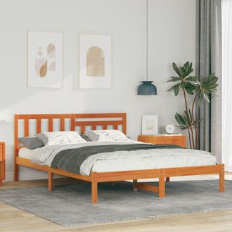 Berkfield Home with Headboard Wax brown 135 x 190 cm Solid pine wood