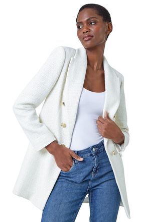 Roman Womens Tailored Longline Boucle Jacket - Ivory - Size 16 UK