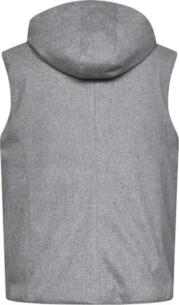 Brunello Cucinelli Mens Wool Padded Hooded Vest Light Grey & Down Jackets