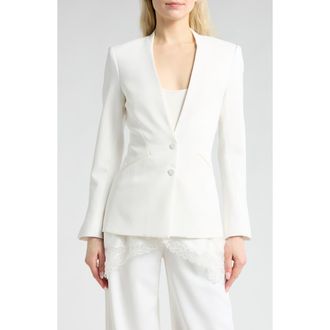 SIMKHAI Jonathan Simkhai Lace Trim Combo Crepe Basque Jacket in White at Nordstrom Rack, Size 2