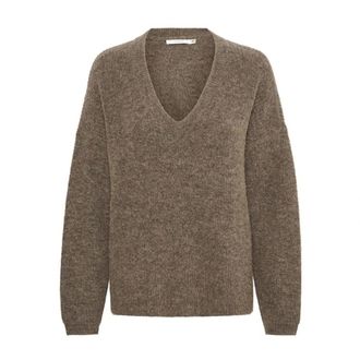 Gestuz V-neck Knitwear, female, Brown, S, Soft V-Neck Pullover Dark Sand Melange