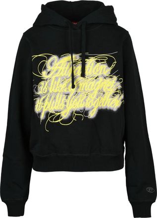 Diesel Cropped Black Hooded Sweatshirt With Artistic Graphic Design