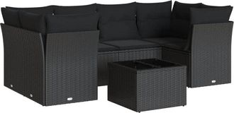 vidaXL Set De Comedor De Jard&iacute;n 7 Pzas Y Cojines Rat&aacute;n Sint&eacute;tico Negro Vidaxl