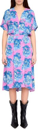 Zadig&Voltaire Riaz Wild Jungle Print Crepe Midi Dress in Lady at Nordstrom, Size X-Small