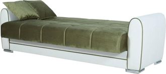 Dmora Divano letto 3 posti Dike, Divano contenitore in ecopelle e tessuto, Sofà da soggiorno con apertura click-clack, 220x84h91 cm, Bianco e Verde - Dmora