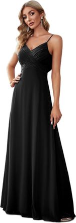 Ever-pretty Womens Spaghetti Straps Evening Gown V-Neck A-Line Sleeveless Chiffon Backless Maxi Bridesmaid Dresses Black 22