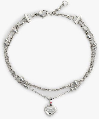 Tommy Hilfiger Womens Heart Charm Double-Layered Bracelet - Grey