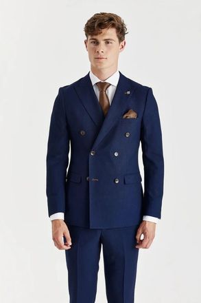 PAUL ANDREW Blazer Classic Birdseye Double Breasted Tailored Fit Jacket