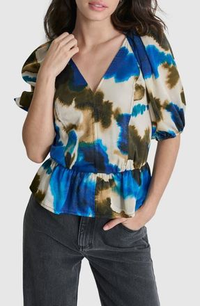 DKNY Abstract Print Peplum Top in Ink Swirl at Nordstrom, Size Medium