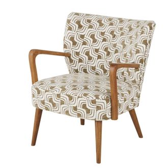 Maisons du monde Butaca de tela jacquard reciclada verde caqui, beige y madera de hevea maciza