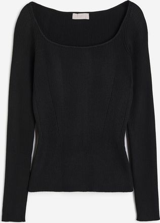 H&M Figurbetontes Shirt mit eckigem Ausschnitt - Schwarz