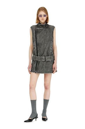 Diesel Biker-style mini dress with belt - Dresses - Woman - Grey
