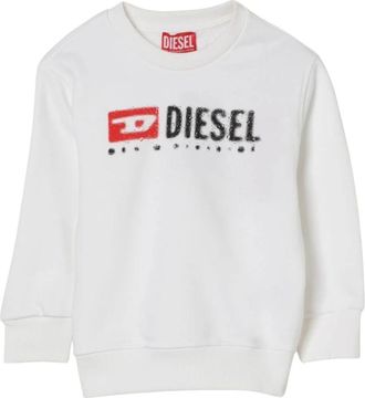 Diesel Kids Sweatshirts, male, White, 8 Y, Crew Neck Sweatshirt with Long Sleeves and Graphic Print