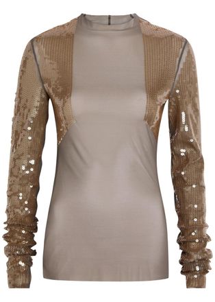 Rick Owens Dennis Sequin-embellished Stretch-mesh top - Light Brown - 38 (UK6 / XS)