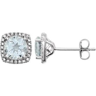 Allurez Natural Gemstone & Diamond Stud Earrings Sterling Silver in 0.77Ct, Aquamarine at Nordstrom