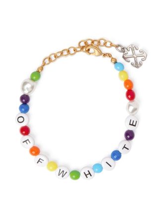 Off-white logo-print beaded bracelet - women - Brass/Polyamide - OS