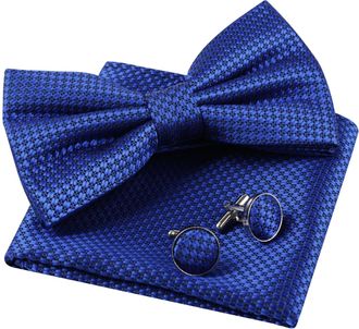 Alizeal Mens Solid Color Pre-tied Bow Tie, Pocket Square and Cufflinks Business Wedding Formal Tie Set, Royal Blue