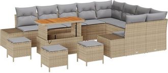 vidaXL Garden Sofa Set with Storage 13 pcs Beige Poly rattan Vidaxl