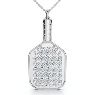 Pompeii3 1Ct Diamond Studded Pickleball Paddle Pendant Necklace 10k Gold Lab Grown