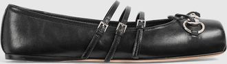 Gucci Womens Gucci Horsebit Ballet Flat, Black, Leather