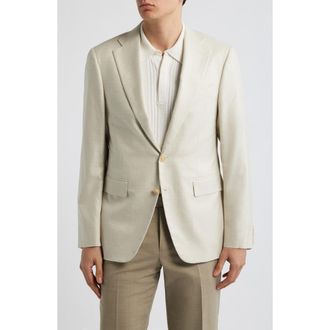 Canali Capri Trim Fit Beige Check Jacquard Silk & Cashmere Sport Coat at Nordstrom, Size 44 Us