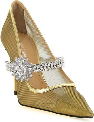 Mach & Mach Womens Crystal-Embellished Mesh Pump Gold Polyamide