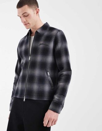 AllSaints Kapi - Camicia a maniche lunghe blu a quadri con zip