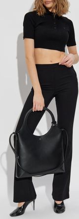 Courrèges Short Top With Embroidered Logo, Womens, Black