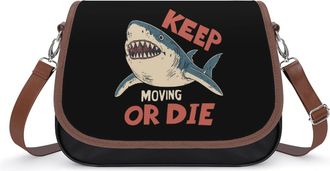 Generic Shark Keep Moving Or Die Leather Crossbody Bags for Women Messenger Handbag Purse Shoulder Bag