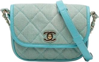 Chanel Pre-owned Vintage Quilted Denim Crossbody - Dames - Vintage Schoudertas - Blauw - ONE Size - Denim - Vintage