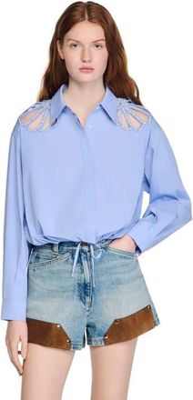 Sandro Embroidered cotton shirt in Sky Blue at Nordstrom, Size X-Large