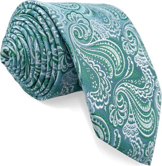 Shlax & Wing Mens Necktie Ties Paisley Green Baby Blue White Wedding Party Woven Elegant Extra Long 63