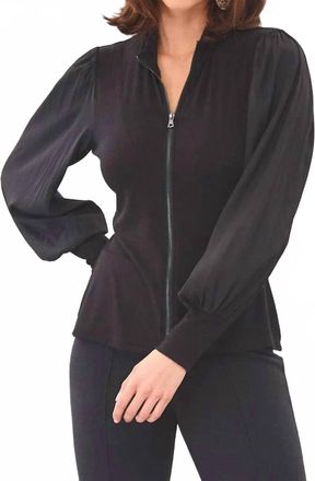 Lola & Sophie Balloon Sleeve Zip Front Top In Black