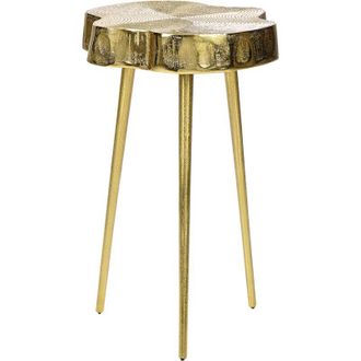 Beliani Mesa Auxiliar De Metal Dorado 30 Cm Efecto Madera Brillante Sala De Estar Taupo