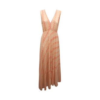 PHO Firenze Abito Lurex Wo Spacco Dress - Dames - Maxi kleedjes - Roze - S - Katoen - Kleedjes