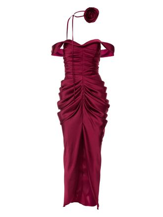 Ana Radu rose-embellished draped dress - women - Polyester - S - Red