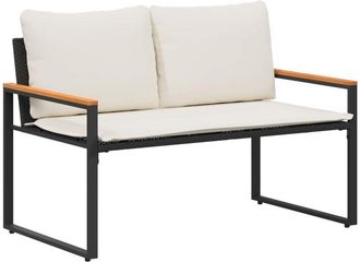 vidaXL Banco Con Coj&iacute;n Negro Y Crema 115 X 65 X 72 Cm Rat&aacute;n Vidaxl