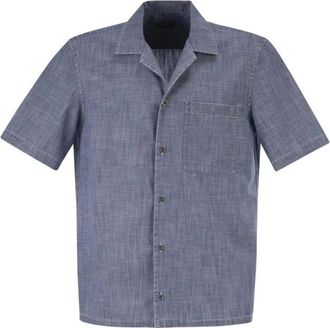PESERICO Overhemden, Heren, Blauw, XL, Katoen, Heren Korte Mouw Shirt met Camp Collar