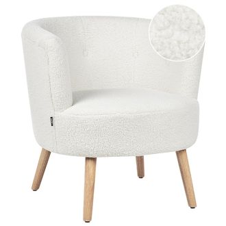Beliani Sill&oacute;n Tapizado De Boucl&eacute; Blanco Con Respaldo Bajo Estilo Retro Sala De Estar Odenzen