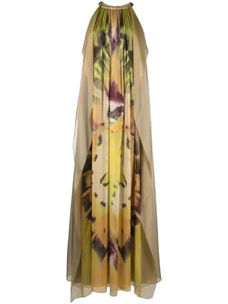 Alberta Ferretti graphic-print silk gown - women - Elastane/Acetate/Silk/Silk - 46 - Green