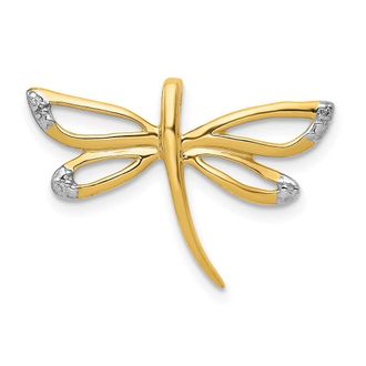 Diamond2Deal 14k Yellow Gold Diamond with Rhodium Accent Dragonfly Chain Slide