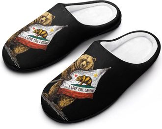 Generic California Flag Bear Funny Womens Cotton Slippers Shoes Novelty Soft Non-Slip Sole Home Shoe