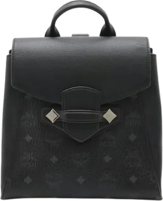 MCM Pre-owned Backpacks, male, Black, Size: ONE SIZE Pre-owned Visetos Coated Canvas Backpack