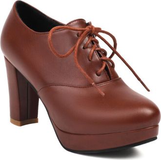 Generic Womens Platform Oxford Pumps Lace Up Round Toe Chunky Block Heel Smooth Upper Dress Shoes Comfortable for Fashion Party,Brown,7.5 UK