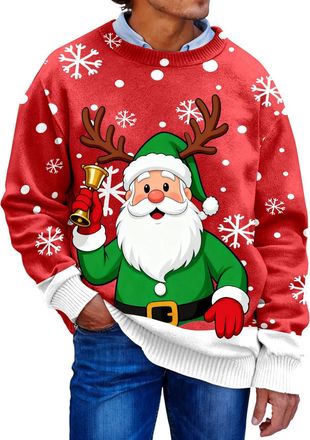 Generic Christmas Jumpers Print Crew Neck Long Sleeve Sweatshirt for Comfortable Casual Wear(Red,L)