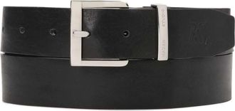Kazar Zwarte riem met logo zilveren gesp - Heren - Riemen - Zwart - 90 CM - Leer - Accessoires